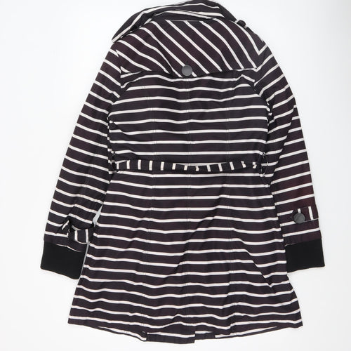 Miss Pink Women's Black Striped Trench Coat UK 16 Belted Mid-Length