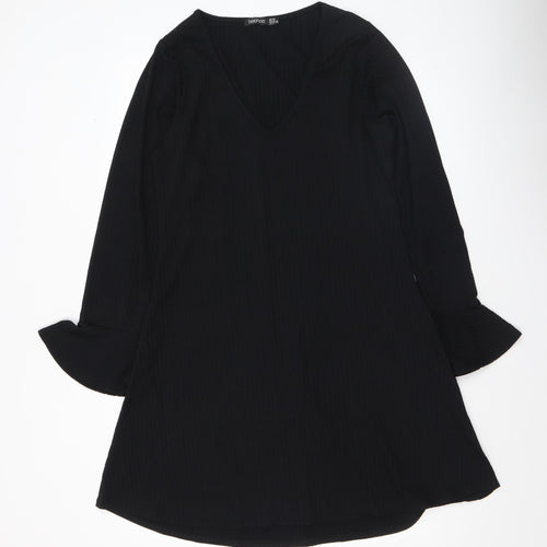 Boohoo Women Black Size 14 V-Neck Long Sleeve Shift Dress