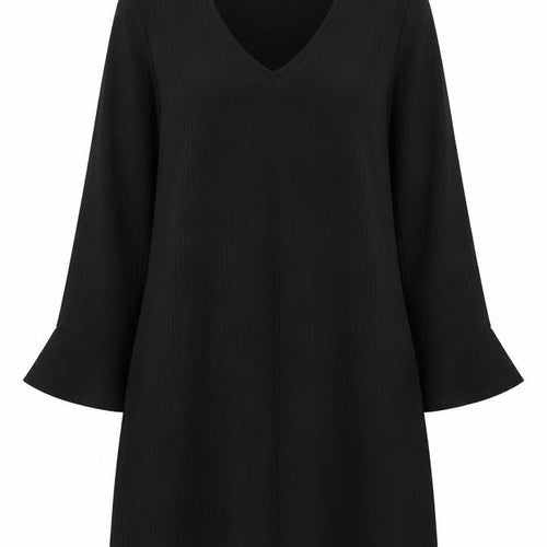 Boohoo Women Black Size 14 V-Neck Long Sleeve Shift Dress