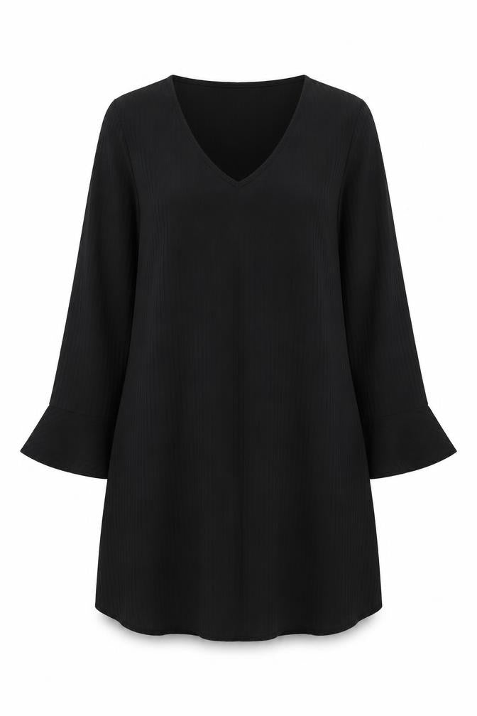 Boohoo Women Black Size 14 V-Neck Long Sleeve Shift Dress