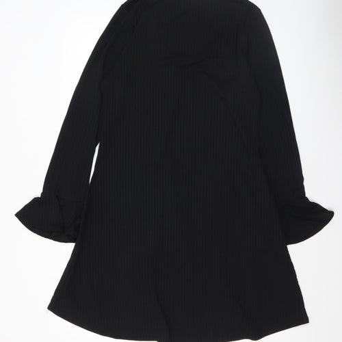 Boohoo Women Black Size 14 V-Neck Long Sleeve Shift Dress
