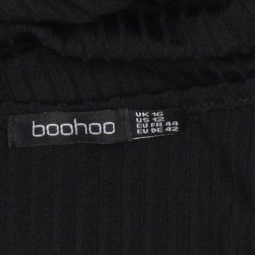 Boohoo Women Black Size 14 V-Neck Long Sleeve Shift Dress