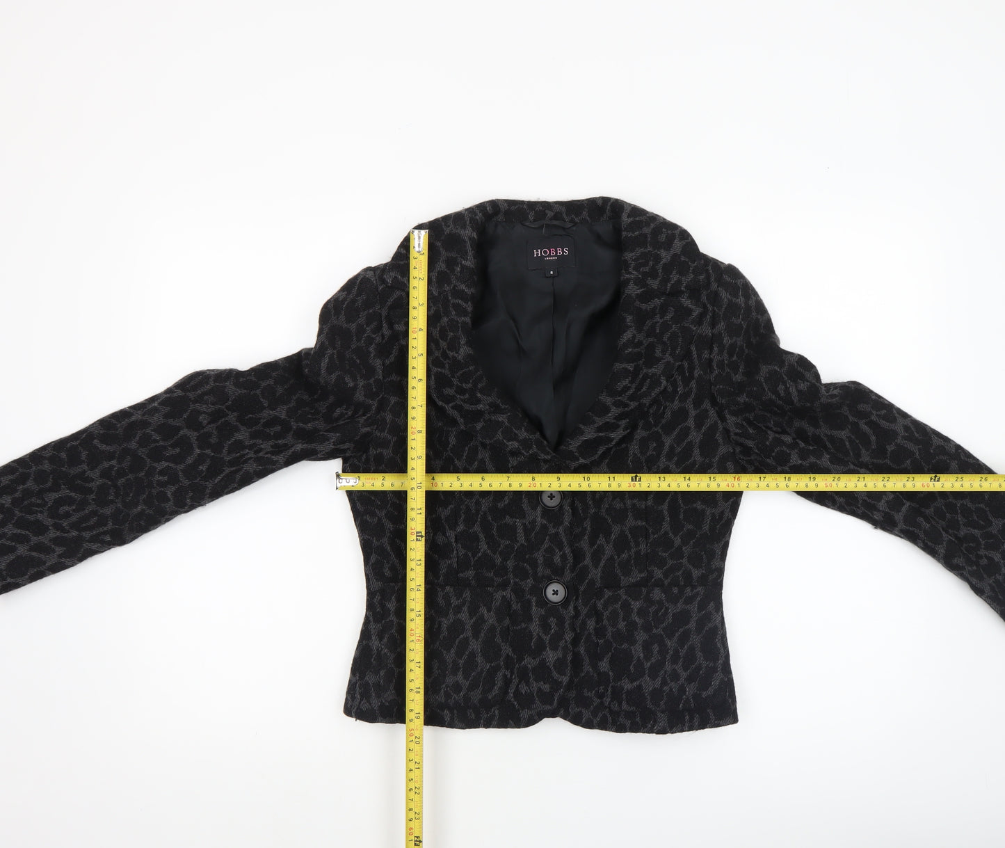 Hobbs Women’s Black Wool Animal Print Tailored Blazer Size 8