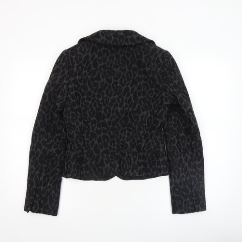 Hobbs Women’s Black Wool Animal Print Tailored Blazer Size 8