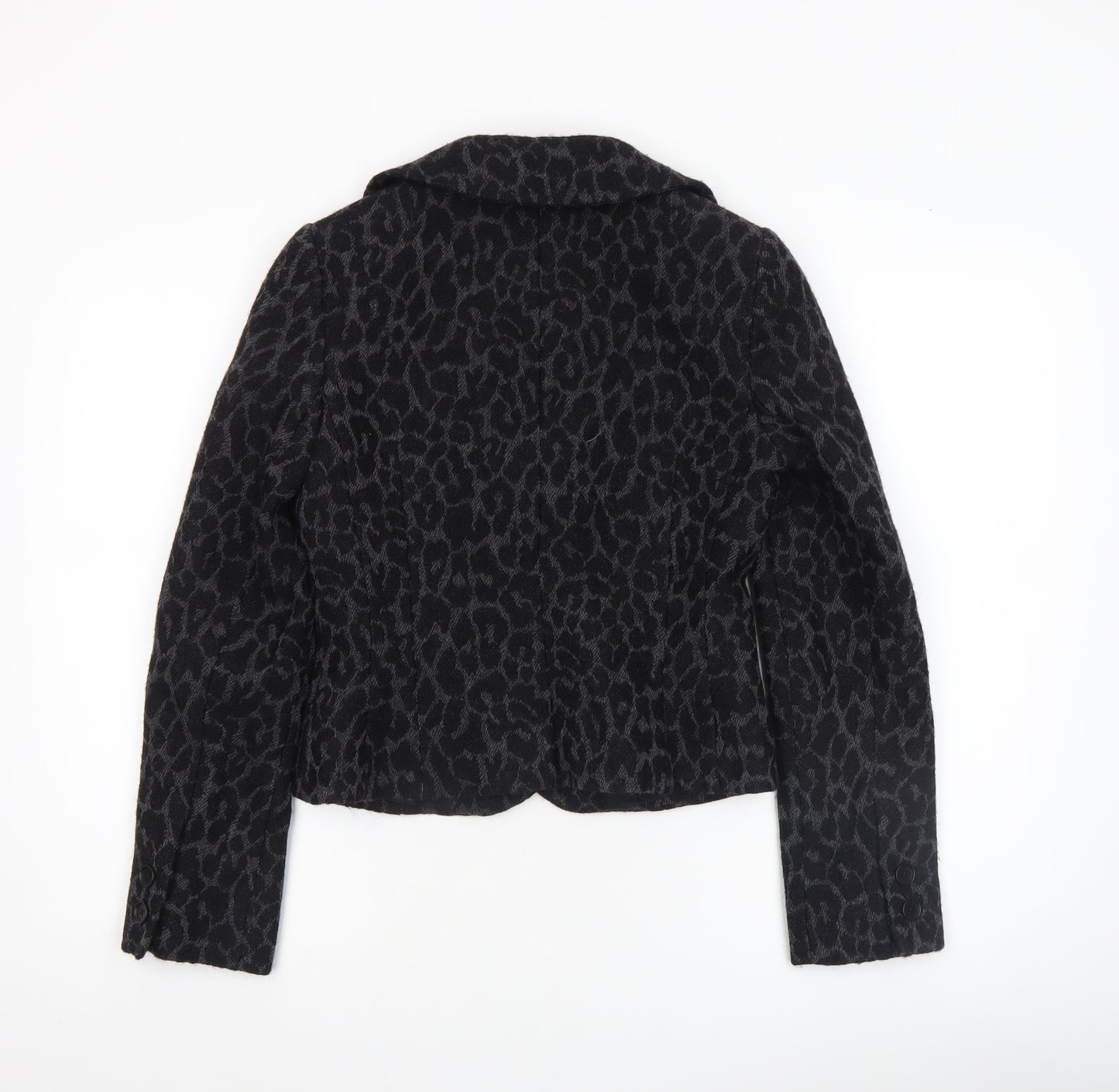 Hobbs Women’s Black Wool Animal Print Tailored Blazer Size 8