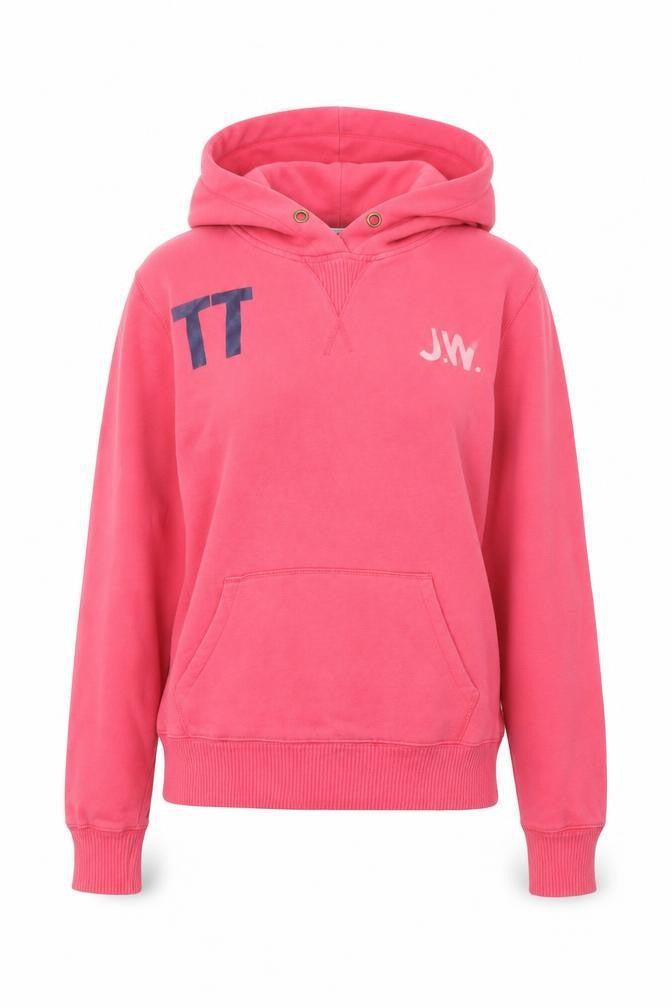 Front view of Jack Wills women’s pink varsity pullover hoodie, size UK 8, cotton
