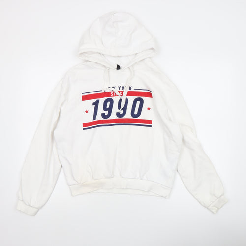 H&M Divided Women's White Hoodie Size 12 Graphic 1990 Pullover