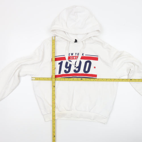 H&M Divided Women's White Hoodie Size 12 Graphic 1990 Pullover