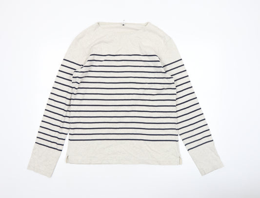 Uniqlo Women Ivory Striped Long Sleeve Cotton Boat Neck Top M