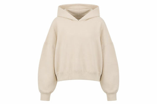 Front view of ASOS Women’s Beige Hooded Knit jumper, size UK 12
