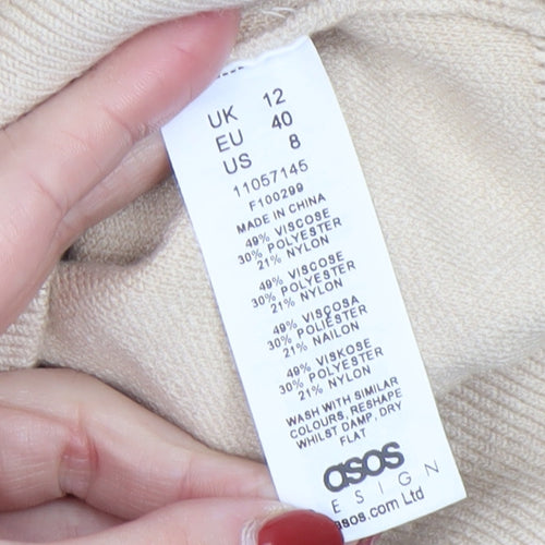 ASOS Women’s Beige Hooded Knit Pullover Jumper Size 12