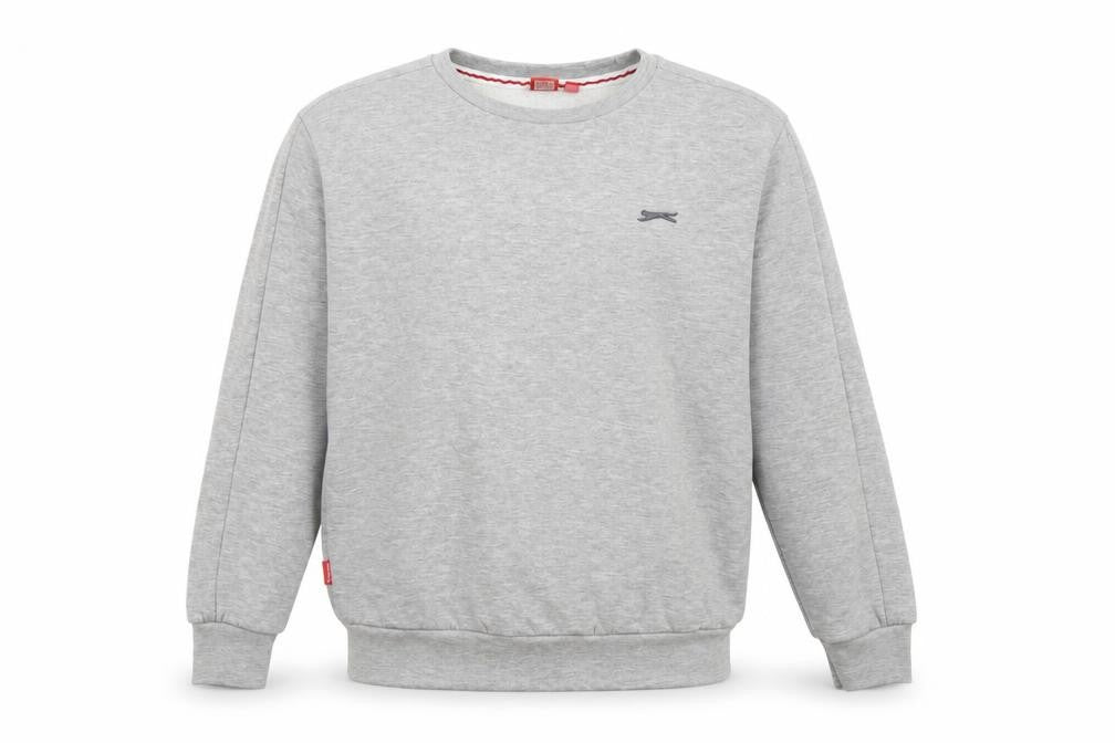 Front view of Slazenger boys’ grey crew neck fleece sweatshirt 13 years pullover