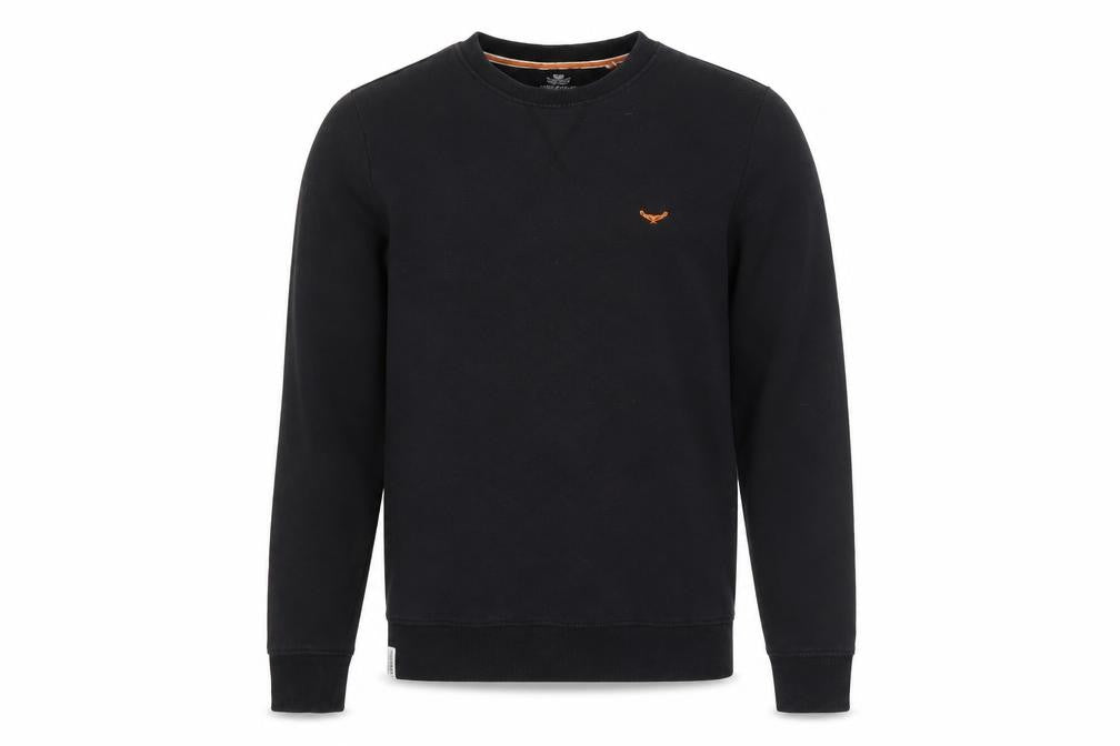 Front view of Threadbare Men's Black Crew Neck Pullover Sweatshirt, size S