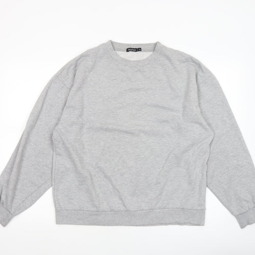 Boohoo Women Grey XL Pullover Sweatshirt Graphic Print Crew Neck