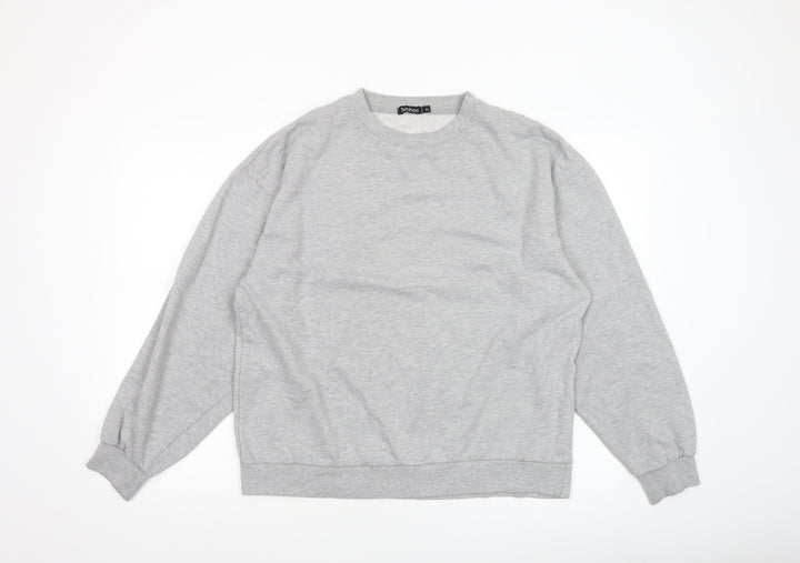Boohoo Women Grey XL Pullover Sweatshirt Graphic Print Crew Neck