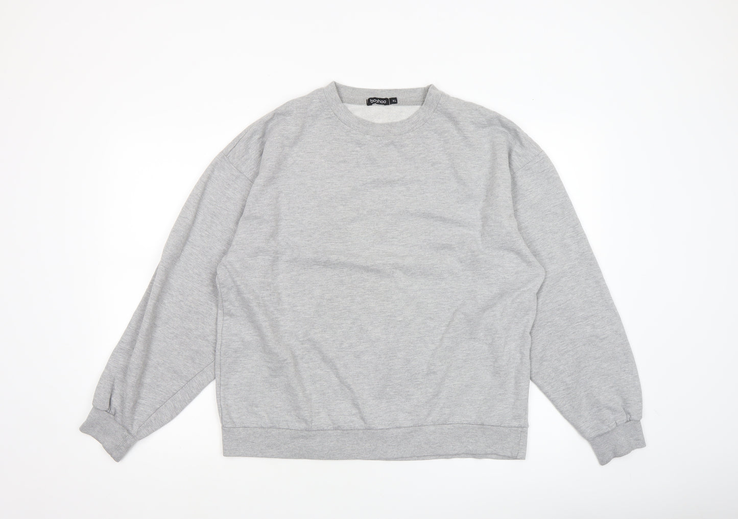 Boohoo Women Grey XL Pullover Sweatshirt Graphic Print Crew Neck