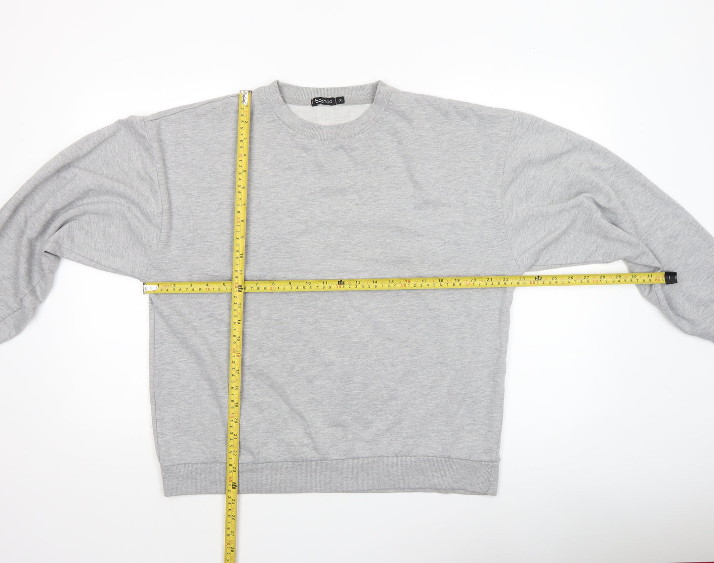 Boohoo Women Grey XL Pullover Sweatshirt Graphic Print Crew Neck