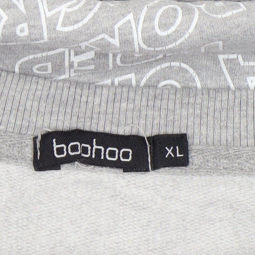 Boohoo Women Grey XL Pullover Sweatshirt Graphic Print Crew Neck