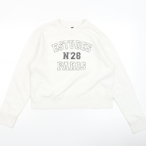 H&M Divided Womens White Cotton Blend Graphic Pullover Sweatshirt XXS