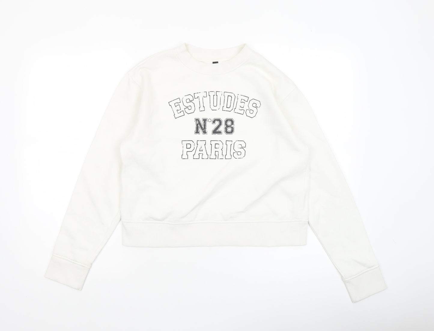 H&M Divided Womens White Cotton Blend Graphic Pullover Sweatshirt XXS