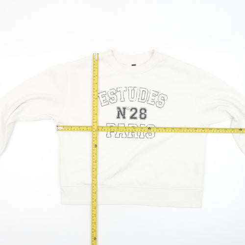 H&M Divided Womens White Cotton Blend Graphic Pullover Sweatshirt XXS