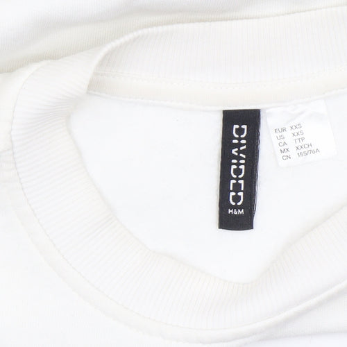 H&M Divided Womens White Cotton Blend Graphic Pullover Sweatshirt XXS