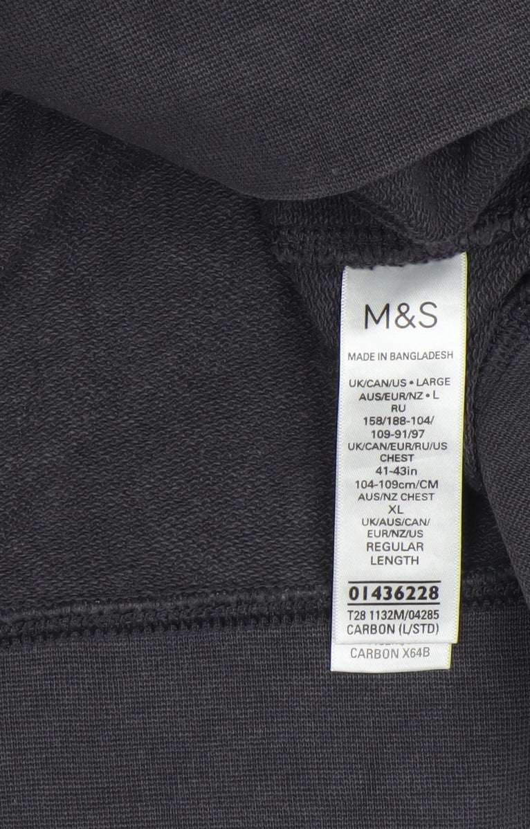 Marks and Spencer Men's Black Cotton Crew Neck Pullover Sweatshirt L