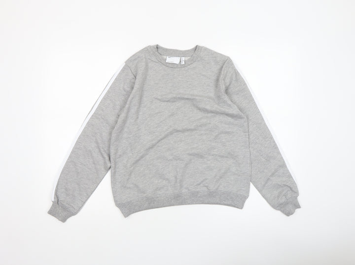 ASOS Women Grey Cotton Blend Crew Neck Pullover Sweatshirt UK 4
