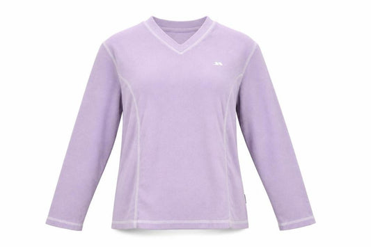 Front view of Trespass Women Lilac Fleece Pullover Sweatshirt M, size 12, V-Neck Warm Top
