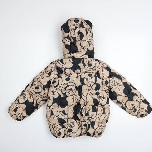Disney Girls Beige Minnie Mouse Hooded Puffer Jacket Size 7 Years