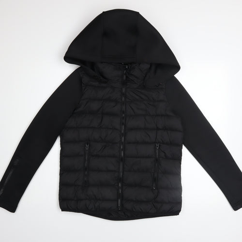 Zara Men’s Black Hooded Puffer Jacket Size S Regular Fit Mid-Length