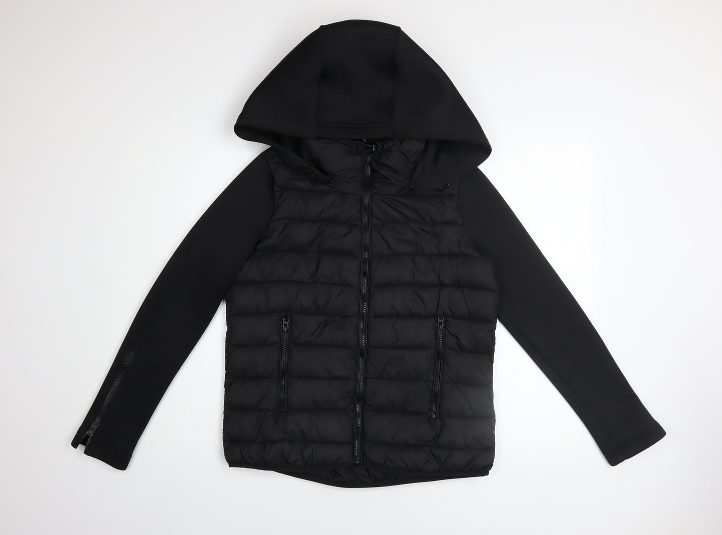 Zara Men’s Black Hooded Puffer Jacket Size S Regular Fit Mid-Length