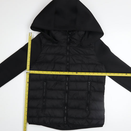 Zara Men’s Black Hooded Puffer Jacket Size S Regular Fit Mid-Length