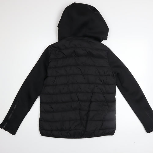 Zara Men’s Black Hooded Puffer Jacket Size S Regular Fit Mid-Length