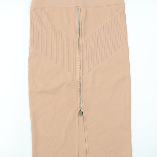 River Island Women Beige Knit Pencil Skirt UK 12 High Waist Zip