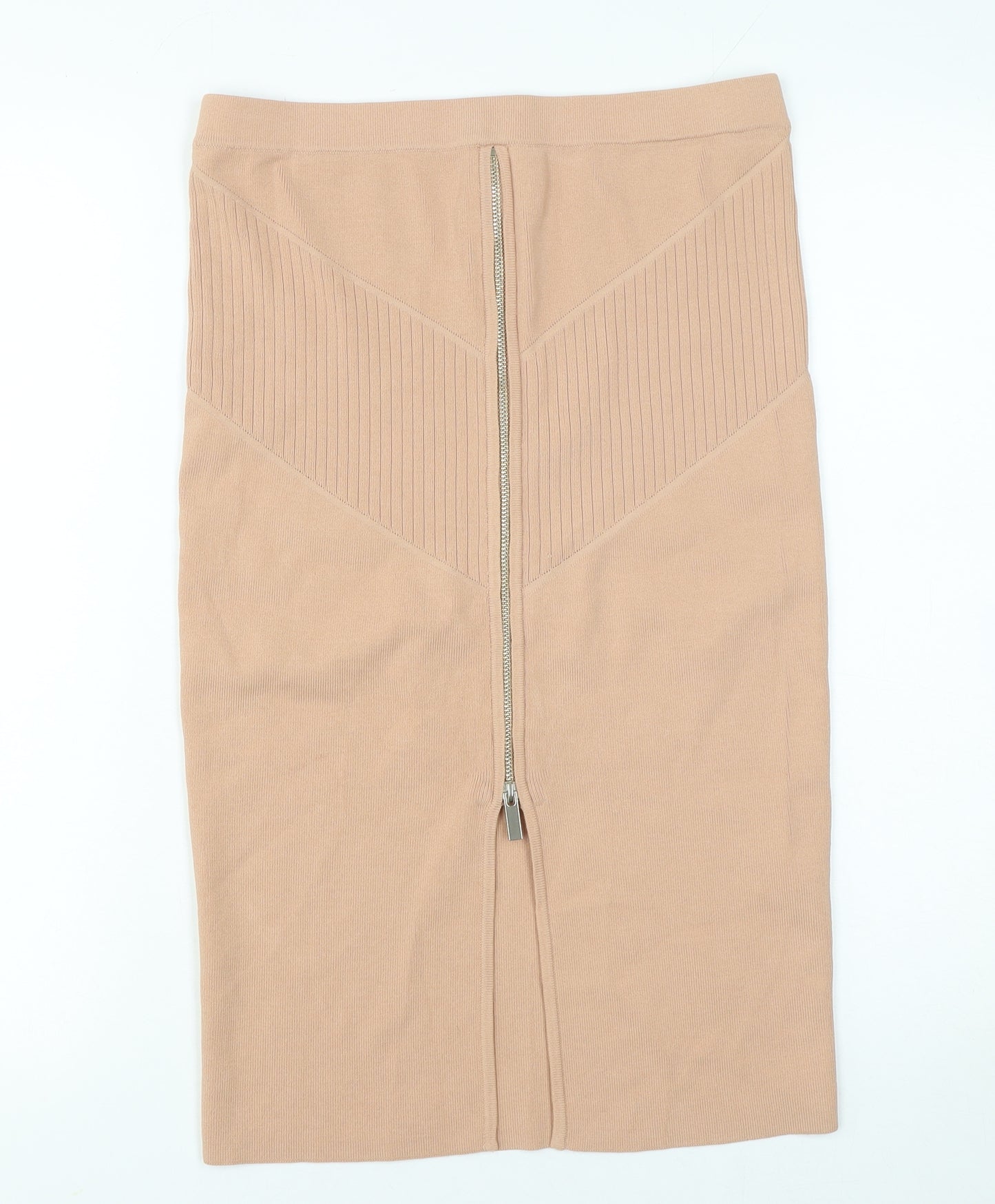 River Island Women Beige Knit Pencil Skirt UK 12 High Waist Zip