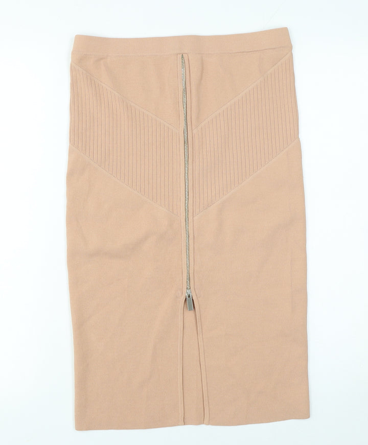 River Island Women Beige Knit Pencil Skirt UK 12 High Waist Zip