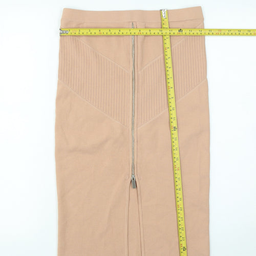 River Island Women Beige Knit Pencil Skirt UK 12 High Waist Zip