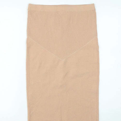 River Island Women Beige Knit Pencil Skirt UK 12 High Waist Zip