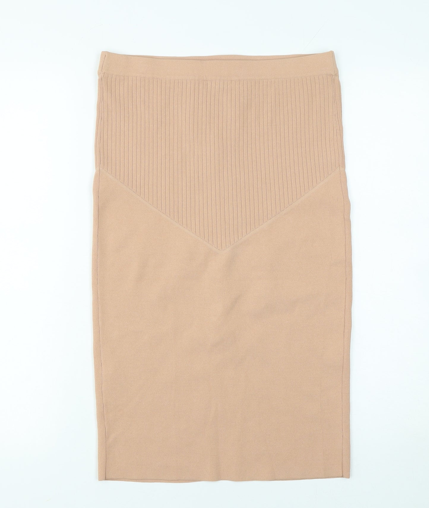 River Island Women Beige Knit Pencil Skirt UK 12 High Waist Zip