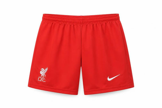 Front view of Nike boys’ red lfc athletic football shorts, size 176, polyester