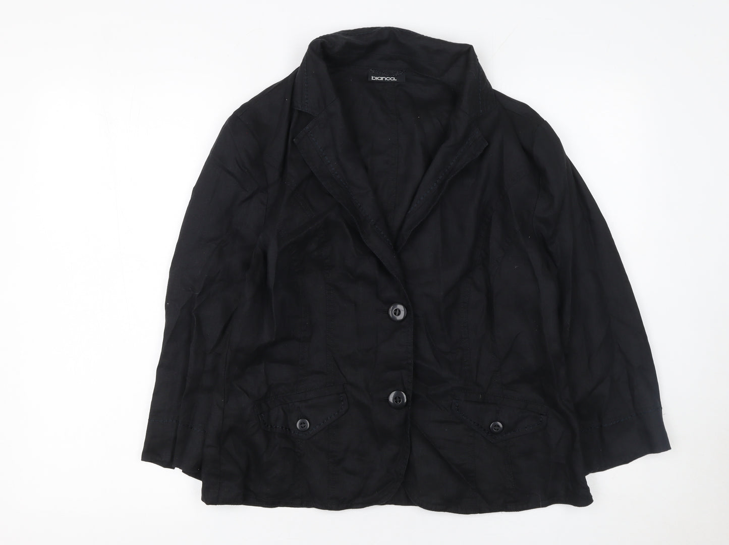Bianca Women's Black Linen Blazer UK 14 Tailored Single Breasted Jacket