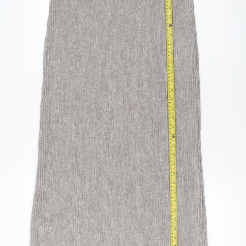 Zara Women Beige Sleeveless High Neck Knit Midi Tank Dress S