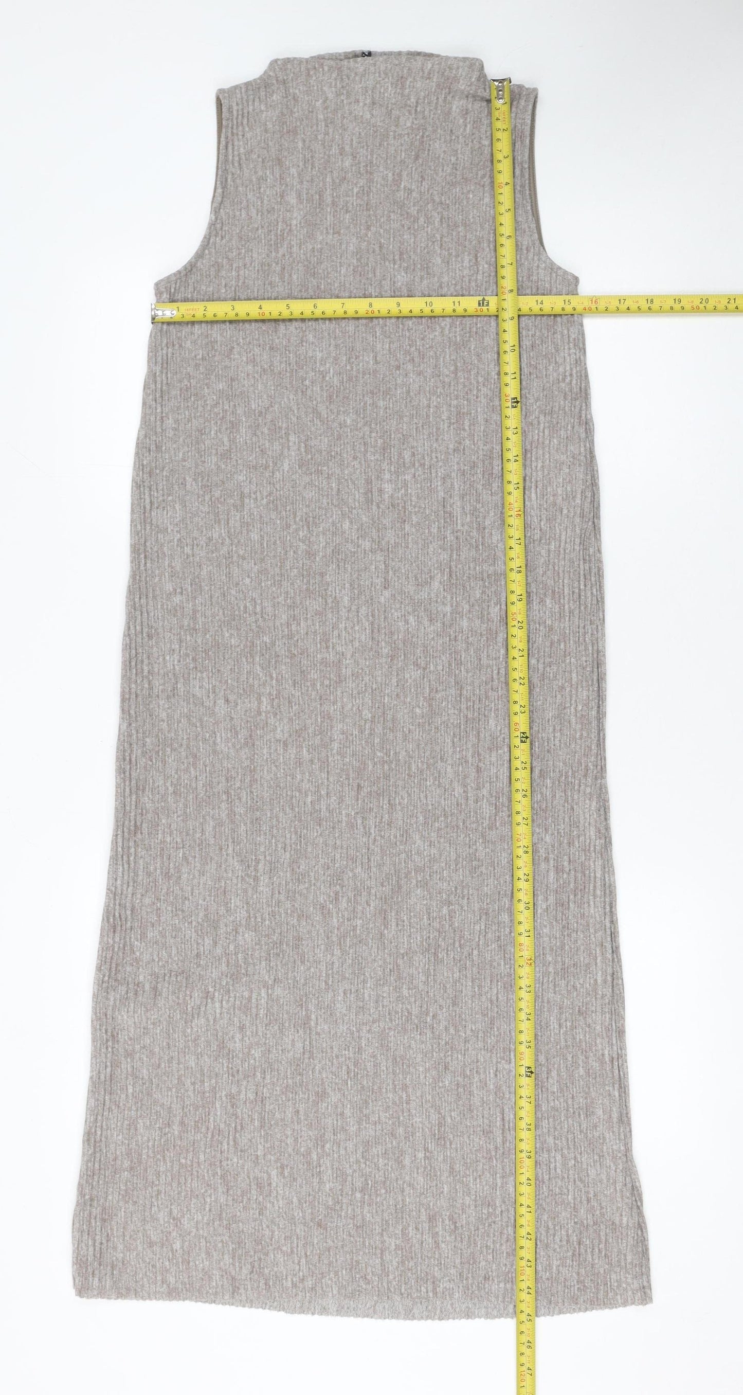 Zara Women Beige Sleeveless High Neck Knit Midi Tank Dress S