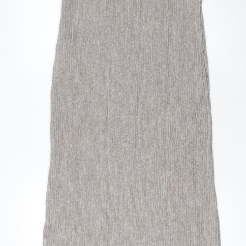 Zara Women Beige Sleeveless High Neck Knit Midi Tank Dress S