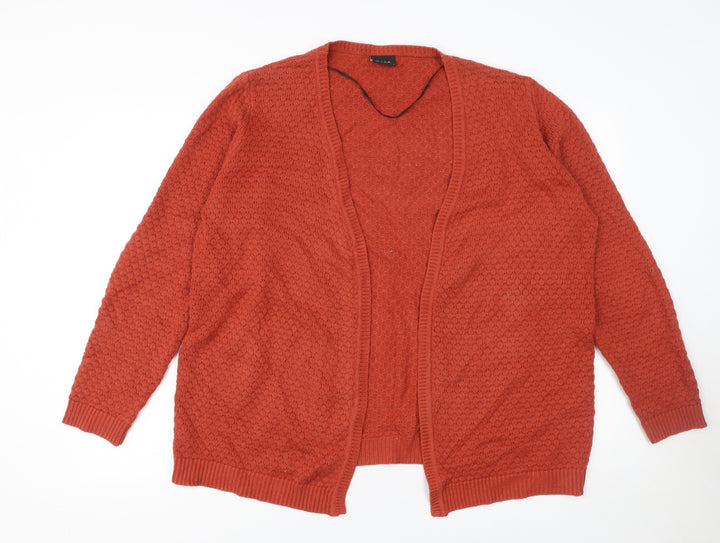 Vila Women’s Orange Knit Cardigan L Long Sleeve Relaxed Fit