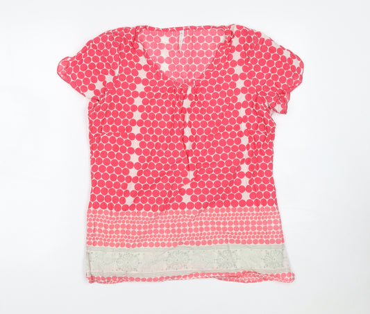 ZE-ZE Women's Pink Polka Dot Cotton Tunic Blouse M Short Sleeve