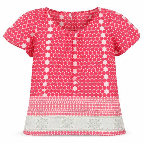 ZE-ZE Women's Pink Polka Dot Cotton Tunic Blouse M Short Sleeve