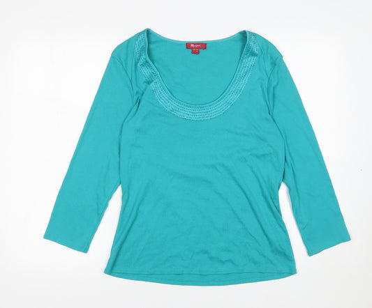 Monsoon Womens Green Size 16 Scoop Neck Beaded Cotton Top
