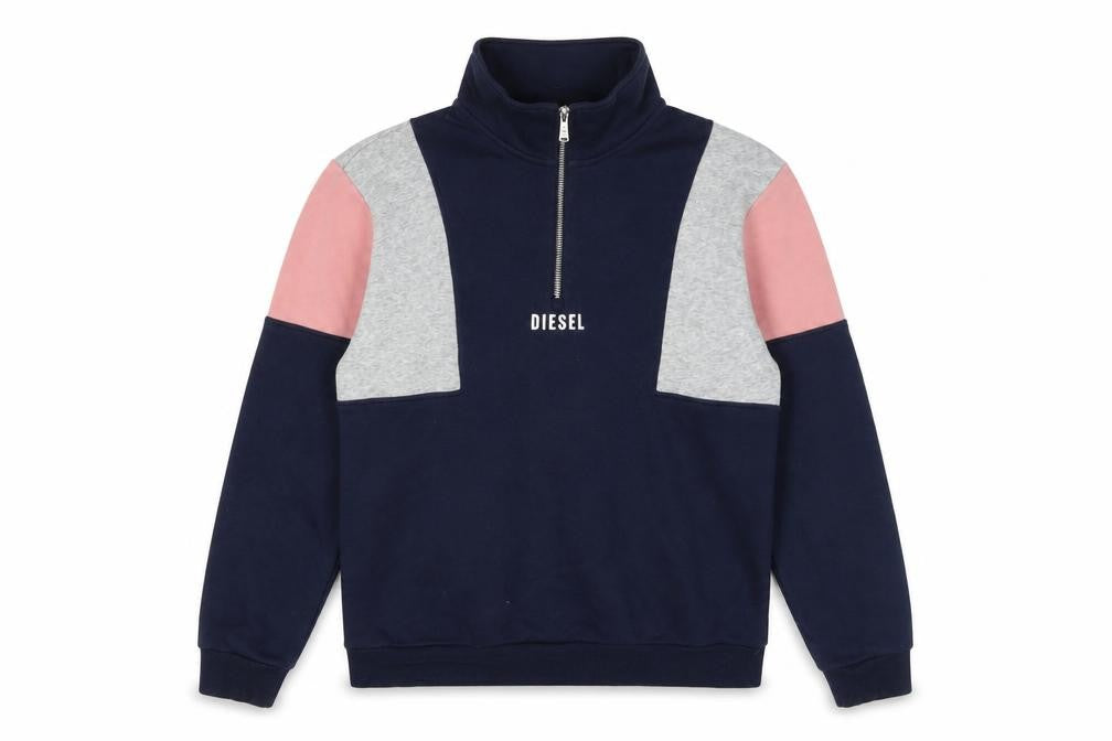 Front view of Diesel Women’s Navy Colourblock 1/4 Zip Sweatshirt M